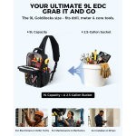 Electrician Tool Chest Bag, Tactical HVAC 3-Point Harness Black 1680D Oxford Water-Resistant | 9L Compact | 18 Pockets | Rigid Hard Handle | MOLLE Webbing | For Ladder & Confined Space
